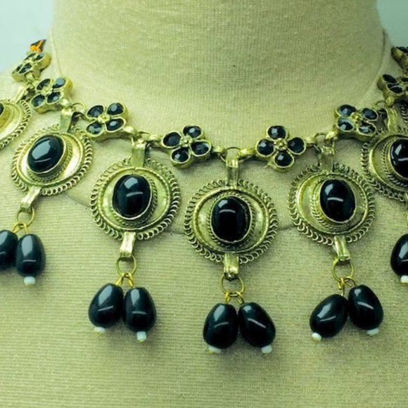 Afghani Stone Jewelry Set, Handmade Choker Necklace With Earrings, Tribal Jewelr - Picture 3 of 8